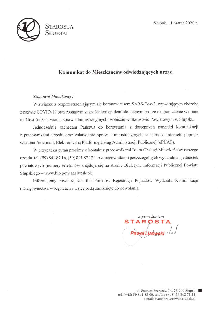 Komunikat Starosty